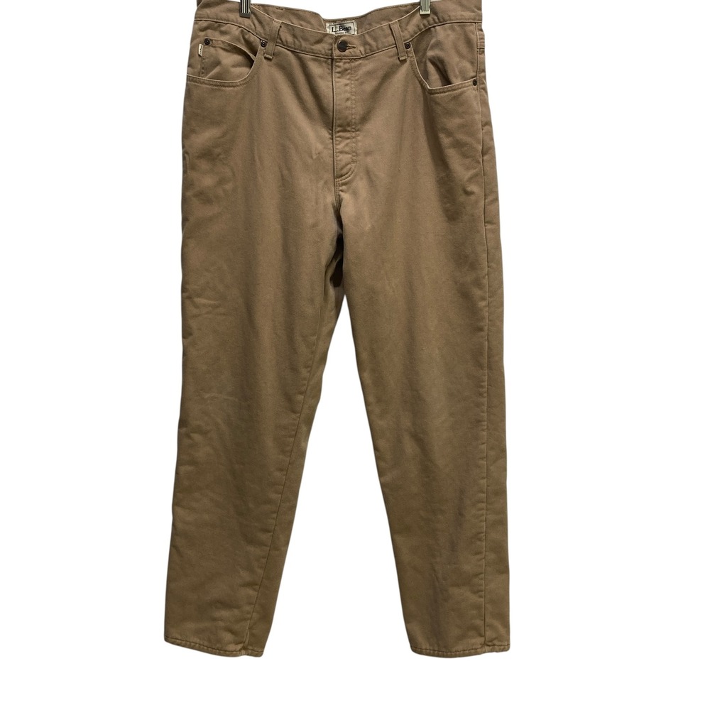 LL Bean Mens‎ Fleece Lined Double L Chinos Khaki Tan Pants 40x34 Straight Leg